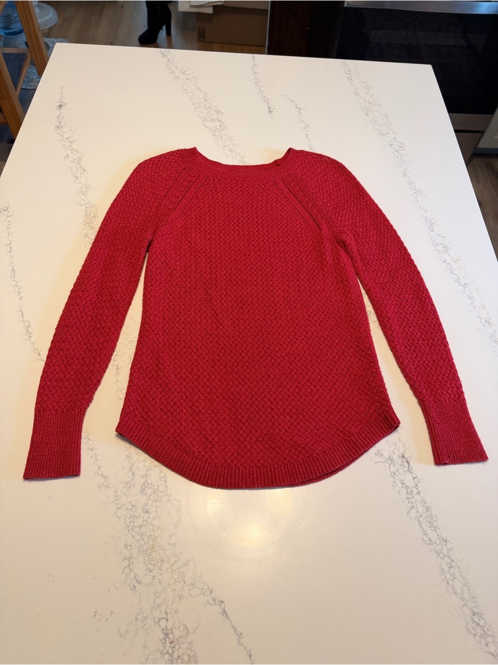 LOFT Red Textured Crewneck Sweater